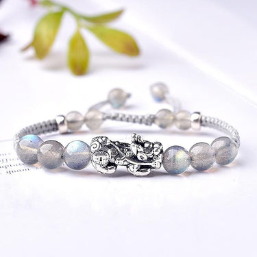 Tibetan Silver, Labradorite, Moonstone & Strawberry Quartz STERLING PIXIU WEALTH Bracelet